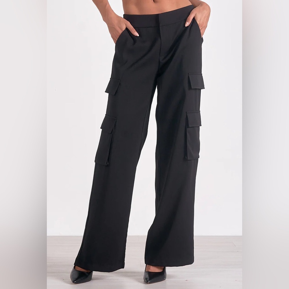Elan Raja Wide Leg Cargo Utility Pants Black Large NWT